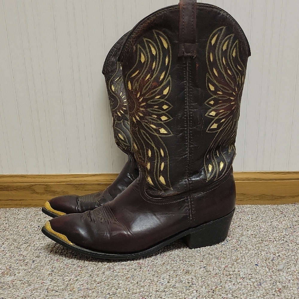 Acme Thunderbird Men's 1980s Burgundy Cowboy Boots Sz 12E Burgundy